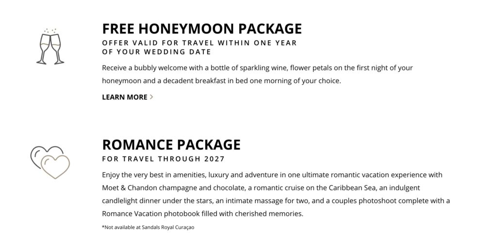 Sandals Honeymoon Specials
